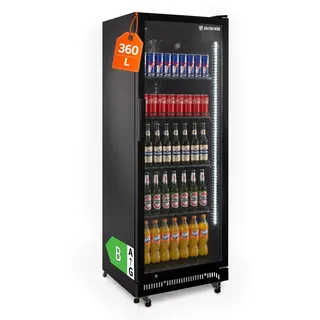 GastroHero Getränkekühlschrank 360 L, 5 Böden, Schwarz GKSE360 | Abschließbar, LED-Beleuchtung, 5 höhenverstellbare Einlegeroste, Flaschenkühlschrank, Bierkühlschrank, 0 bis +8 °C