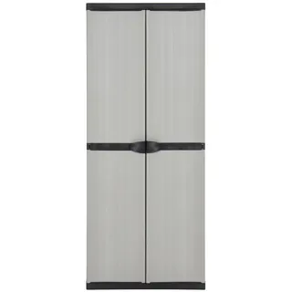 Gecheer Gartenschrank Kunststoffschrank Geräteschuppen Spindschrank Terrassenschrank Balkonschrank Schrank mit 2 Türen und 3 Einlegeböden Grau & Schwarz 68x40x168 cm