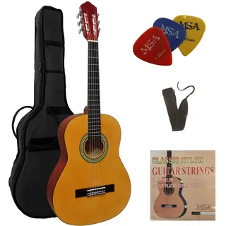 1/2 GITARRE - KONZERTGITARRE IM SET - KINDERGITARRE - CLASSIC - NATUR HELL - DECKE LINDENHOLZ - TASCHE - BAND - SAITEN - 3xPIK