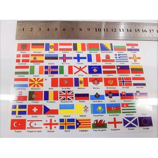 63 Aufkleber Europa, verschiedene Flaggen von Ländern und Territorien Europa, mehrfarbig
