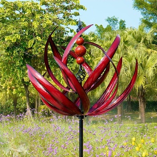 20×90 cm Windrad Für Draußen Buntes Windrad Für Den Garten Wetterfest Gartenstecker Windspiel Gartendeko Metall Windspiel Windmühle Blumenstecker Kinetische Skulptur Für Hof Und Garten (ROT)