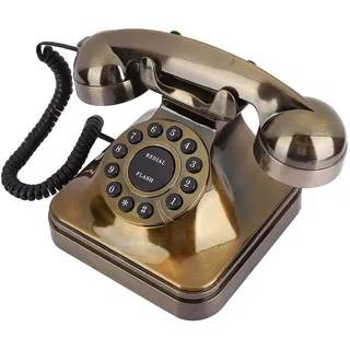 PUSOKEI Vintage Festnetztelefon, antikes Bronze-Telefon mit Nummernspeicherfunktion, Telefon mit großer Tastenwahl, Desktop-Anrufertelefon für das Home Office