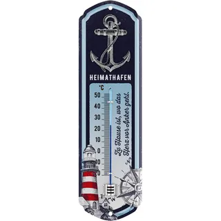 LANOLU Heimathafen Thermometer, maritime Anker Deko für Garten und Küche - Einweihungsgeschenk Wohnung Zuhause Schild Geschenk Einzug - vintage Metallschild 8x28cm