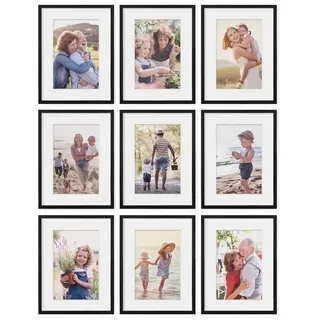 PHOTOLINI Bilderrahmen Sets 30x40 cm aus MDF Holz mit Acrylglas & Zubehör, für 9 Bilder (9er Set), 9er Set Schwarz mit Passepartouts für Bilder in 20x30 cm schwarz