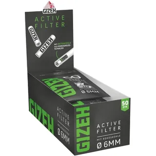 Gizeh BLACK Active Filter – Aktivkohlefilter slim 6 mm Durchmesser – Aktivkohlefilter slim mit Aktivkohle aus Kokosschale – Filter mit 27 mm Länge - 10 Beutel á 50 Filter
