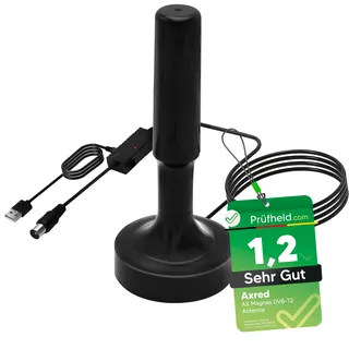 [Test SEHR GUT, Note 1.2 *] Anadol AXRED Magnes DVBT2 Antenne mit Verstärker 30dBi für innen außen, DVBT Antenne für Receiver Fernseher, DVB-T DVB-T2 Antennen, DVB T2 Zimmerantenne mit 5m Kabel
