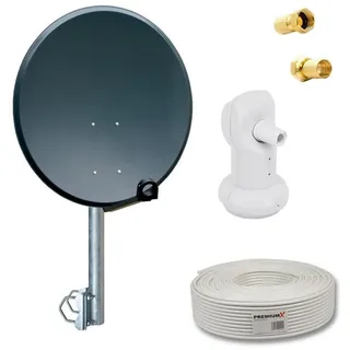 PremiumX Balkon Satelliten-Komplettanlage 60cm SAT Antenne Single LNB 10m Antennenkabel 2x F-Stecker Balkonhalter