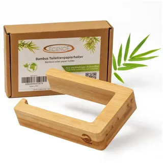 ECENCE Toilettenpapierhalter Holz, selbstklebend ohne Bohren, Klopapierhalter Bambus