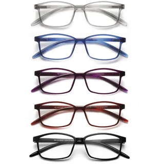 SKYWAY 5 Pack Lesebrille für Herren Damen, Blaulicht blockierende Brillen, leichte Blendschutz-Computerspielleser, lesebrille 4.0 - 60 Millimeter (Linsenbreite)
