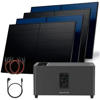 sunniva Balkonkraftwerk Full Black Bifazial 2000 W inkl. 2,24 kWh Speicher + 4 x 500 W N-Typ Glas-Glas Bifacial Module
