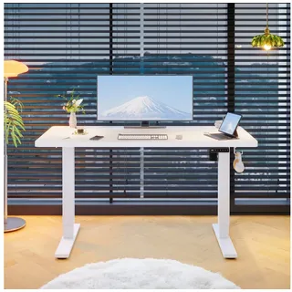 HOMALL Schreibtisch Höhenverstellbar elektrischer Memory-Funktion 100/120/140/160/180cm (Zweistufige Höhenverstellung Ergonomischer Kopfhörerhaken und Kabelhalterung) weiß 110 cm x 60 cm