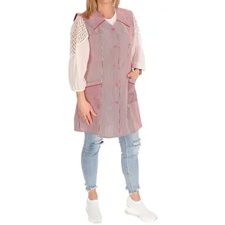 Schuerzenfabrik 7/8 Kasack Baumwolle gestreift Schürze kurz ohne Arm Kochschürze Kittelschürze, Farbe:rot, Größe:36 - 36