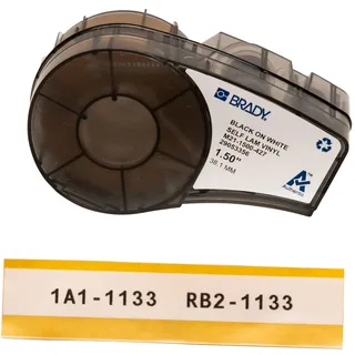 Brady, M21-1500-427, Vinyl selbstlaminierend, Schwarz auf WeißTransparent, 38,1mm x 4,26m, max. Kabeldurchmesser: 8,3mm, permanent, Endlos (110930), 38.10mm x 4.30m