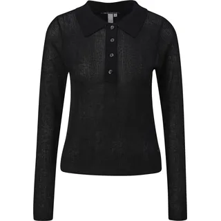 QS Leicht transparenter Pullover mit Knopfleiste und Polokragen Schwarz L