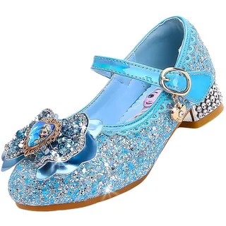 Vorkhuaeri Mädchen Prinzessin ELSA Schuhe Stöckelschuhe Kinder Glitzer Tanz Sneakers Prinzessin Kostüm Kinderschuhe für Dress Up Party Cosplay Hochzeit (A1-Blue,30) - 30 EU