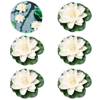 SHOWHEEL 5 Stück Schwimmende Blumen,Künstliche Seerosen,Seerose Lotusblüte,Schwimmende Blumen,schwimmend Lotusblüten,Lotusblüte Wasserlilie,Seerose,Wasserlilie Schwimmende TeichDekoratio (weiß)