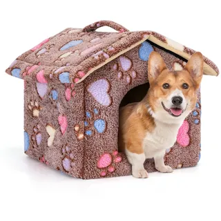 Nobleza Hundehütte für Hunde Katzen, Winterfest Hundehaus 53x50x43cm L, Tragbare Haustier Hundehöhle, Abnehmbar Katzenhaus, Waschbar Schlafplatz, Hundebett mit Abnehmbarem Matratze, Braun