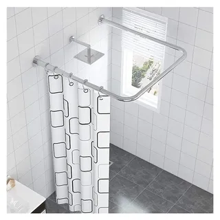 WEDSFC Gebogene Duschvorhangstange U Form Ohne Bohren,304 Edelstahl Gebogene Duschstange Duschvorhang Stangen Halterung Für Badezimmer, Bekleidungsgeschäft,Silber,110×110×110cm