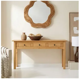 CARO-Möbel Konsolentisch CANCUN, Schmaler Flurtisch mit 3 Schubladen, Kiefer Massivholz Landhausstil braun