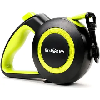 FirstPaw Rollleine Für Hunde bis 50 kg - Ausziehbar Hundeleine 5m, Reflektierendes Band, ergonomisches Design, bissfeste Materialien, leichtes Bremssystem, Zubehörring für Kotbeutel oder Taschenlampe
