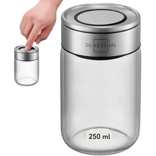 SILBERTHAL Gewürzglas Rund 250 ml - mit Klickdeckel stapelbar - Vorratsglas mottensicher für luftdichte & auslaufsichere Aufbewahrung in der Küche
