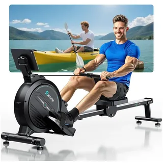 Wenoker Rudergerät Magnetisches Rudergerät mit Bluetooth-App und 16 Widerstandsstufen (Spar-Set, Montagewerkzeug, Rudergerät, Tablet-Halterung, LCD-Display), 16 Widerstandsstufen, App‐Verbindung, leises Magnetwiderstandssystem