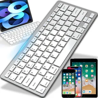 Bluetooth Tastatur Kabellose Wireless Keyboard mit Tasten QWERTY Natürliches Tippen 2,4 GHz Funkverbindung Kompatibel mit PC Notebook Laptop Retoo