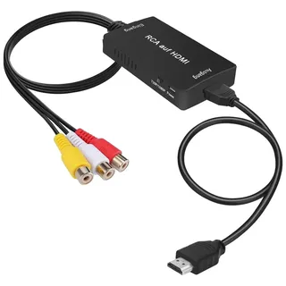 uhddadi RCA auf HDMI Konverter, 1080P Composite CVBS AV zu HDMI Video Audio Konverter Adapter mit HDMI-Kabel für PS2/Xbox/SNES/ N64/ VHS/VCR Videorecorder DVD, Unterstützt PAL/NTSC(Schwarz)
