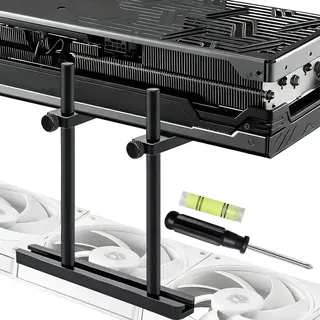 Grafikkartenhalterung Dual-Stütz & Lüfter-Montage, Höhenverstellbar 10-120mm, Aluminium GPU-Support für ATX/MATX/ITX, Plug-and-Play, Ideal für Vertical-GPU-Mounts (Doppelstange)