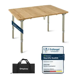 KingCamp Campingtisch Bambus Klapptisch höhenverstellbar(30-40 cm) für 1-2 Personen Campingtisch klappbar 4 Falten mit Tragetasche belastbar bis 30 kg, 40x60 cm,S