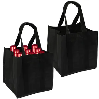 Hopton 2 Stück Flaschenträger, 6 Flaschen Flaschentasche, Wiederverwendbar Männerhandtasche, Schwarz Getränketasche für Bierflaschen Weinflasche Wasserflaschen(31 X 25 X 18cm)