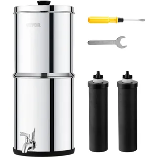Vevor Schwerkraft Wasserfiltersystem Edelstahl Arbeitsplattensystem 7 L + 8,5 L Wasserfiltrationssystem, reduziert Blei und bis zu 99 Chlor, mit 2 Kohlefiltern % Zapfhahn, Camping Wohnmobil Zuhause