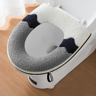 SYSUII Toilettensitzbezug WC Wärmer Pad, WC-Sitzbezug Plüsch Toilettensitzabdeckung mit Reißverschluss Toilettensitz Pads WC-Sitzwärmer WC Sitzbezüge WC Sitzkissen für Badezimmer,Weich und Warm -Grau