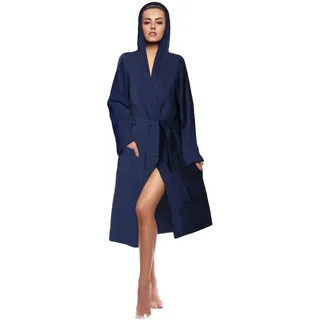 Octopus Damen Waffelpique Bademantel mit 2 Taschen - Kapuze - Gürtel - Ökotex Standard 100 aus 100% Baumwolle f5727 Farbe: Bademantel Blau (1493), Gr. 8XL - 8XL