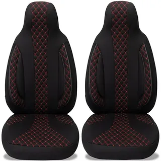 BREMER SITZBEZÜGE Autositzbezug für Seat Mii Bj 2011-21 (PL402), Set, 2-tlg., Schonbezüge Sitzbezüge Fahrer und Beifahrer, in Schwarz/Rote Naht rot|schwarz