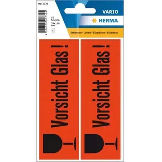 Herma Hinweisetiketten 5739 rot Vorsicht Glas 39 x 118 mm 10 Blatt