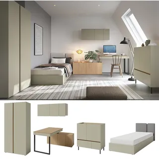 Meblar Jugendzimmer Kinderzimmer komplett LARIS Set A Schrank Schreibtisch Bett 90/120 x 200 - Bett - Eukalyptus & Eiche Baltic Dune