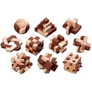 Philos 6922 - Holzpuzzle-Sortiment, 10 unterschiedlichen Knobelspielen
