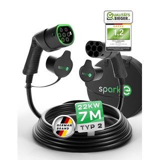 SPARK-E Typ 2 Ladekabel 22kW 7M für EV Elektroautos inkl. Tasche - Ladekabel E Auto - 32A3P Ladekabel Typ 2 - Ladekabel Elektroauto Typ 2 - Mode 3 Ladekabel Typ 2 - Ladekabel Typ 2 22kW - Wallbox