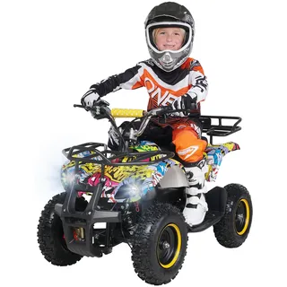 Actionbikes Motors Kinder Quad Elektro ATV Torino | 36 Volt 1000 Watt Motor bis 24 km/h - Kinderquad - Pocket Quad - Safety Fußschalter - Miniquad - Für Kinder ab 8 Jahren (Gelb Graffiti)