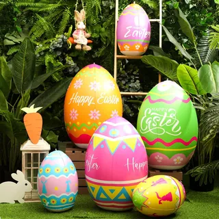 Blueweenly Riesige aufblasbare Ostereier, Ostereier, Outdoor-Dekoration, groß, stabil, mit Wasserfüller, bunt, aufblasbar, für Hof, Garten, 6 Stück