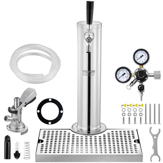 Vevor Kegerator-Turm-Kit, Einzelzapfhahn-Bierumrüstsatz, Edelstahl-Fass-Bierturm-Zapfanlage mit Doppelmessgerät W21.8-Regler und A-System-Fasskupplung, Biertropfschale für Partys zu Hause