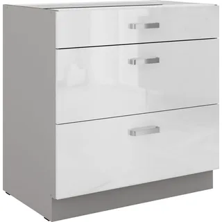 Küchen-Preisbombe Unterschrank 80 cm Weiß Hochglanz x Grau 80 x 0 x 0 cm Grau