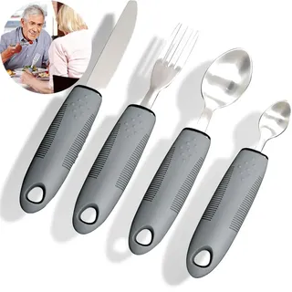 4-teilig Adaptive Utensilien, Parkinson Besteck Rechtshänder, Easy Grip Besteck Set, Ergonomisches Seniorenbesteck, für Behinderte Menschen Parkinson Patienten Ältere Arthritis
