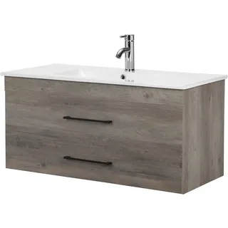 WELLTIME Waschtisch WELLTIME "Florenz", grau (grau, grau), B:100cm H:50cm T:46cm, MDF, Waschtische, Waschtisch, Waschplatz mit 2 Auszügen und Softclose Breite 100cm