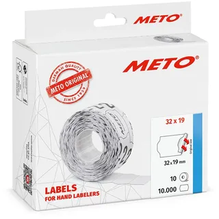 Meto Etiketten für Handauszeichner (32x19 mm, 2-zeilig, 10.000 Stück, weiß, permanent haftend, für METO, Contact, Sato, Avery, Tovel, Samark etc.)