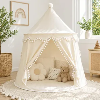 LIONHERZ® DAS ORIGINAL Spielzelt Baumwolle/Hanf | Kinderzelt Tipi indoor | inkl. Tragetasche | stabil durch Fiberglasstangen | atmungsaktiv | Tippi Kinderzimmer | Spielhöhle für Mädchen & Jungen