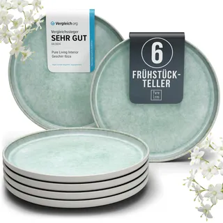 Steingut Frühstücksteller 6 Personen Ibiza TESTSIEGER, Traumhaftes Mediterranes Steingut Dessertteller Set, Kleine Teller, Salatteller - Pure Living in Türkis