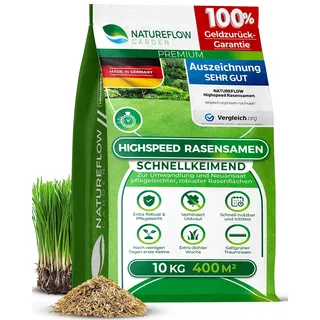 Rasensamen schnellkeimend Herbst 10kg 400qm - TEST SEHR GUT - Schnell wachsender Rasen Made in Germany - Premium Grassamen schnellkeimend - Rasensaat für sattgrünen Traumrasen - Rasensamen 10kg