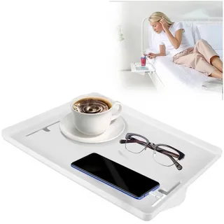 Refined Living Nachttisch Bettregal aus ABS mit Kabelöffnungen Hängeaufbewahrung Bett Organizer (Nachttisch Zum Einhängen Tablett-Organizer abnehmbar und verstellbar, 1-St., Ablageregal für das Bett Regal Hochbett für Mobiltelefon Fernbedienung), Klemmbare Bettablage mit Kabelführung Regal 16 kg Tragkraft Weiß